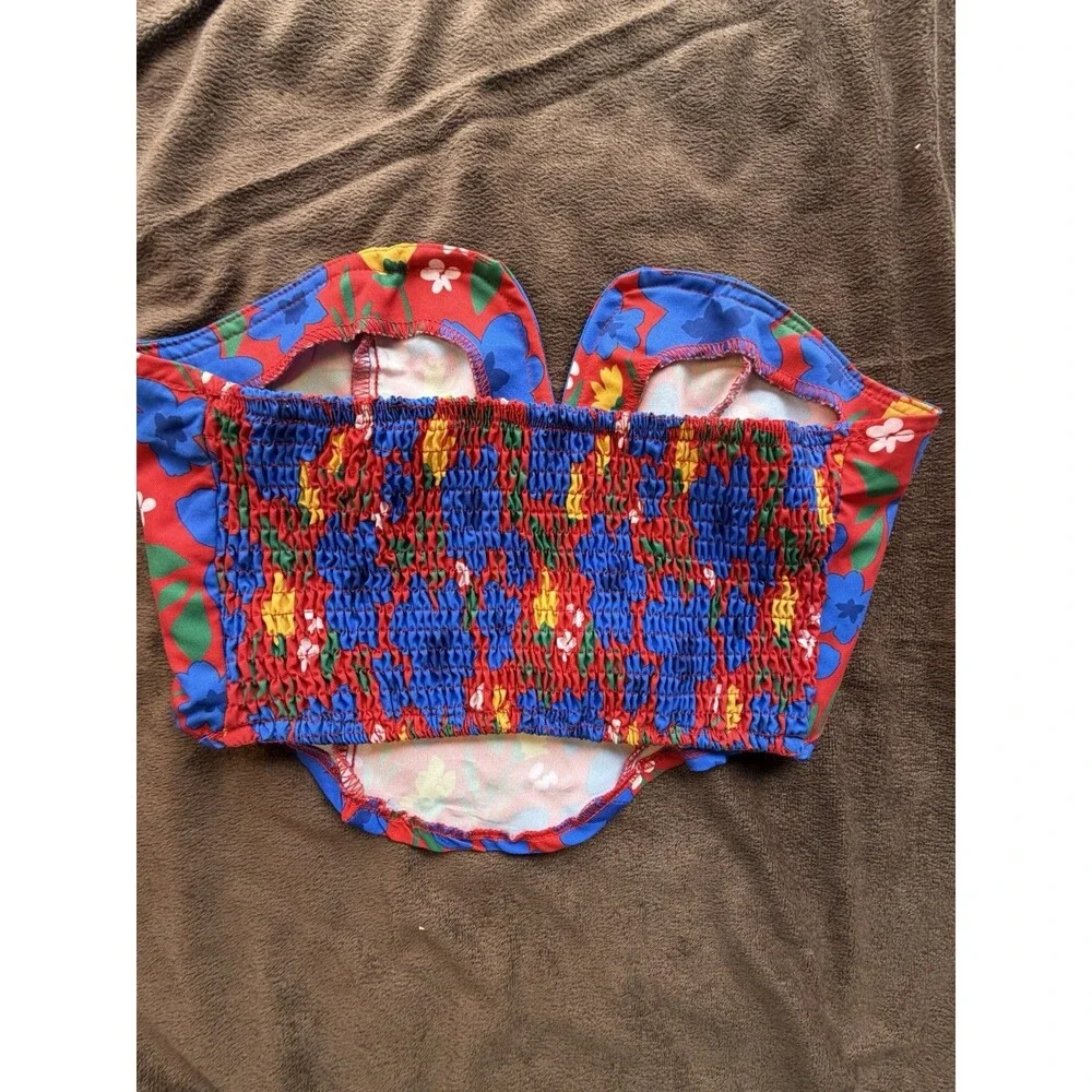 Floral Corset Top Red Blue Yellow Green Smocked 100% Polyester Women